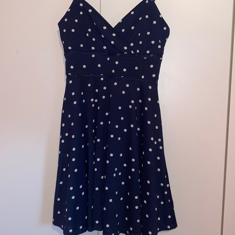 Navy Blue polka dot dress from Francesca’s! Has not been worn yet.
